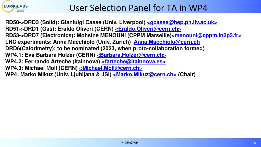 user selection panel for ta in wp4