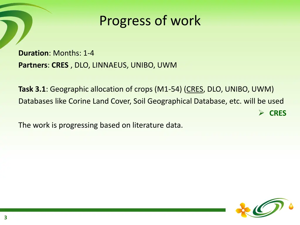 progress of work
