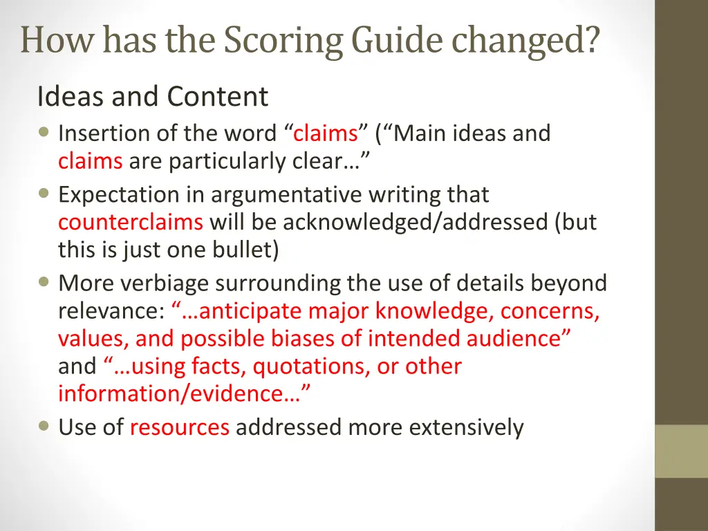 how has the scoring guide changed 1