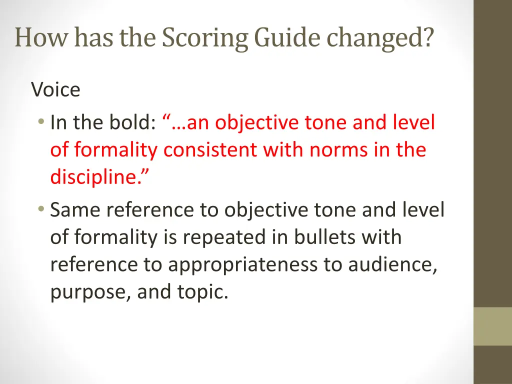 how has the scoring guide changed 5
