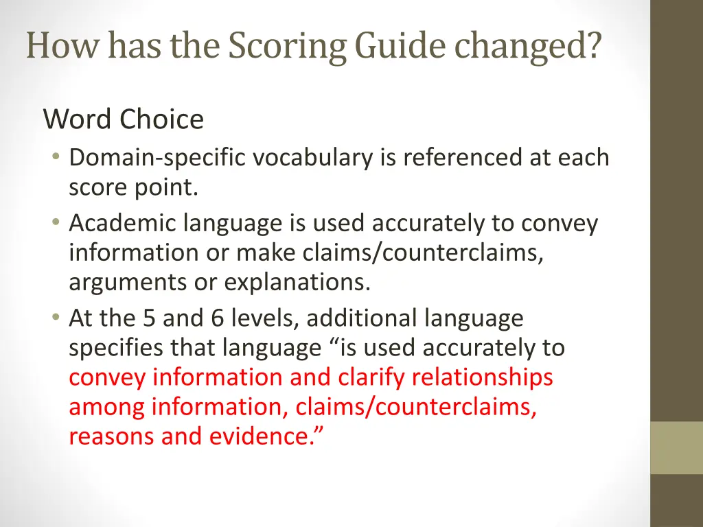 how has the scoring guide changed 6