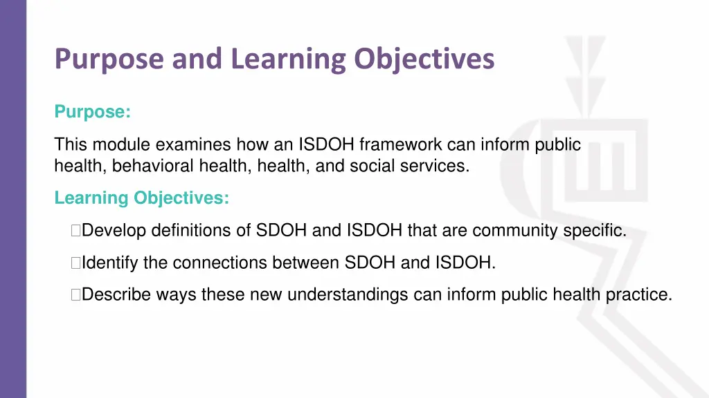 purpose and learning objectives