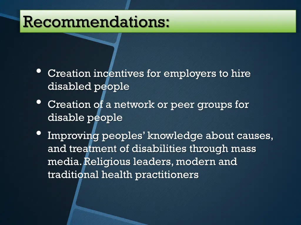 recommendations 1