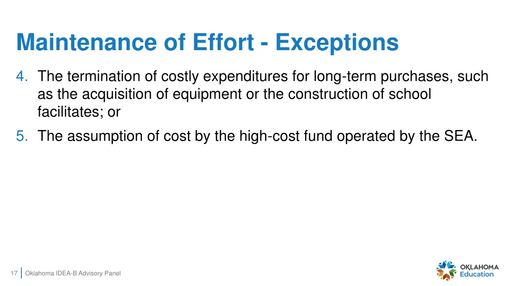 maintenance of effort exceptions 2