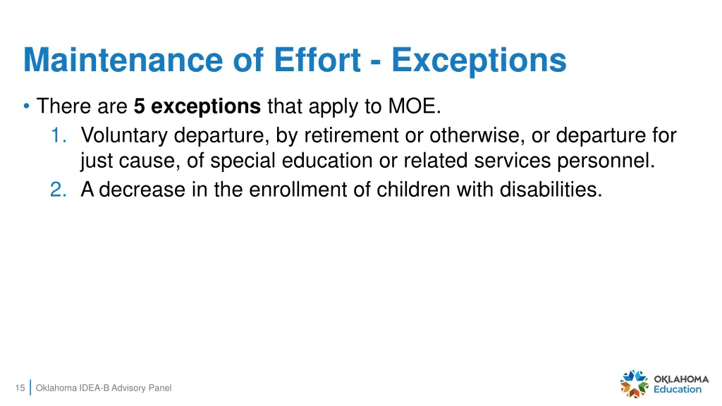 maintenance of effort exceptions