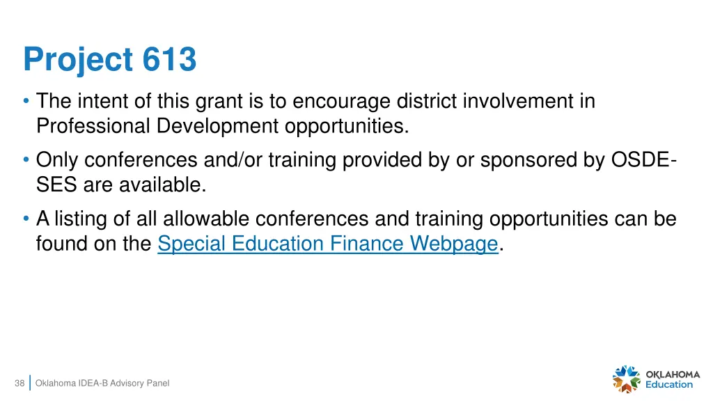 project 613 the intent of this grant