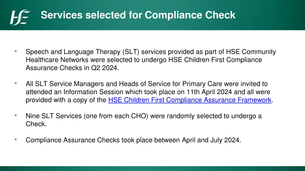 services selected for compliance check