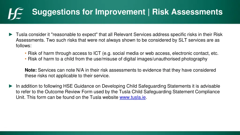 suggestions for improvement risk assessments