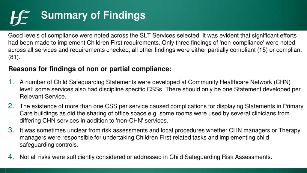 summary of findings