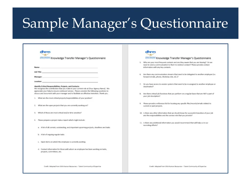 sample manager s questionnaire