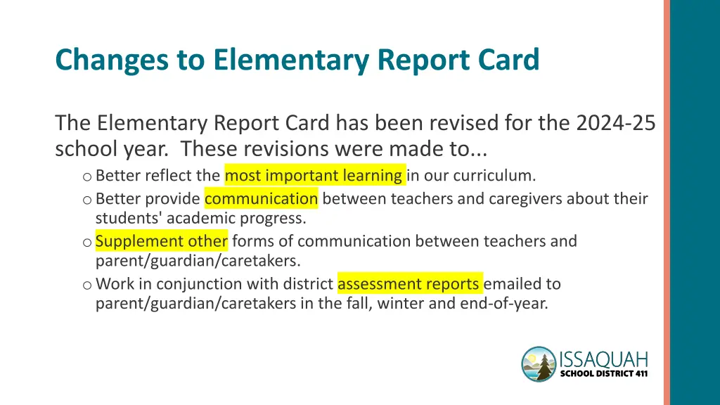 changes to elementary report card