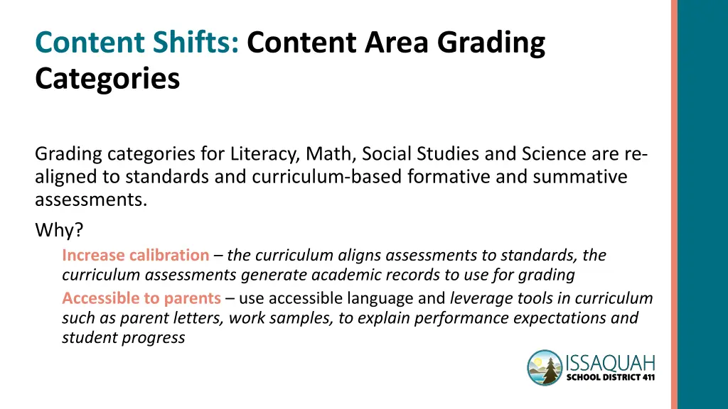 content shifts content area grading categories
