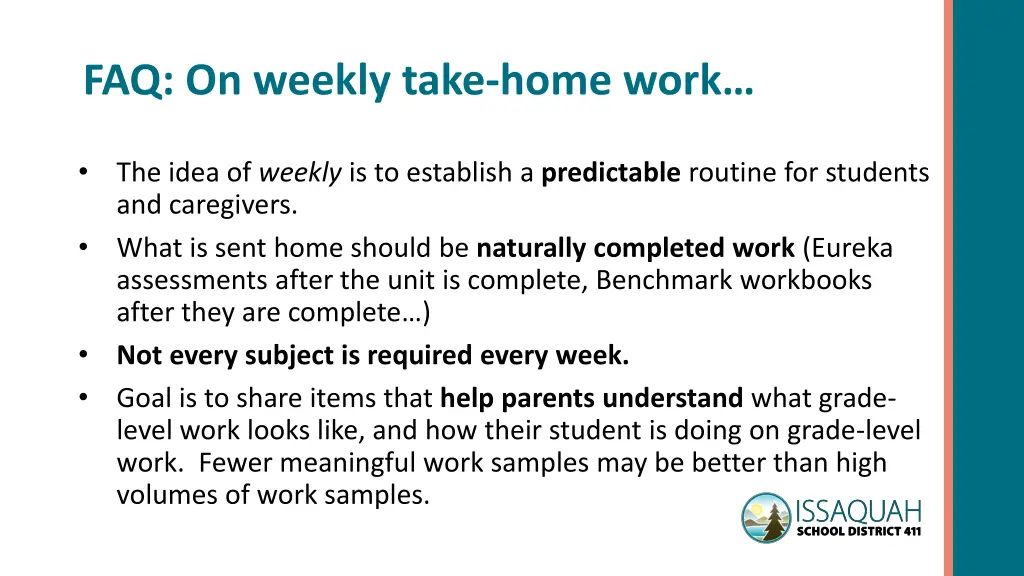 faq on weekly take home work