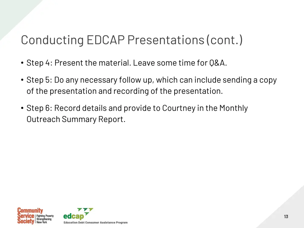 conducting edcap presentations cont