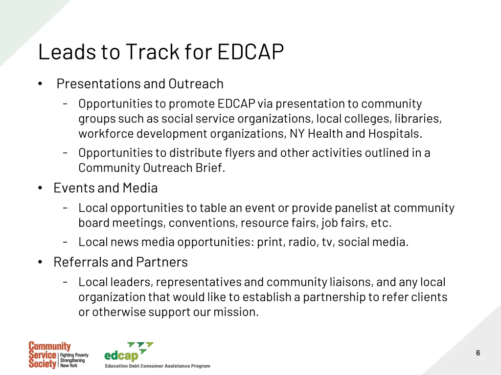 leads to track for edcap