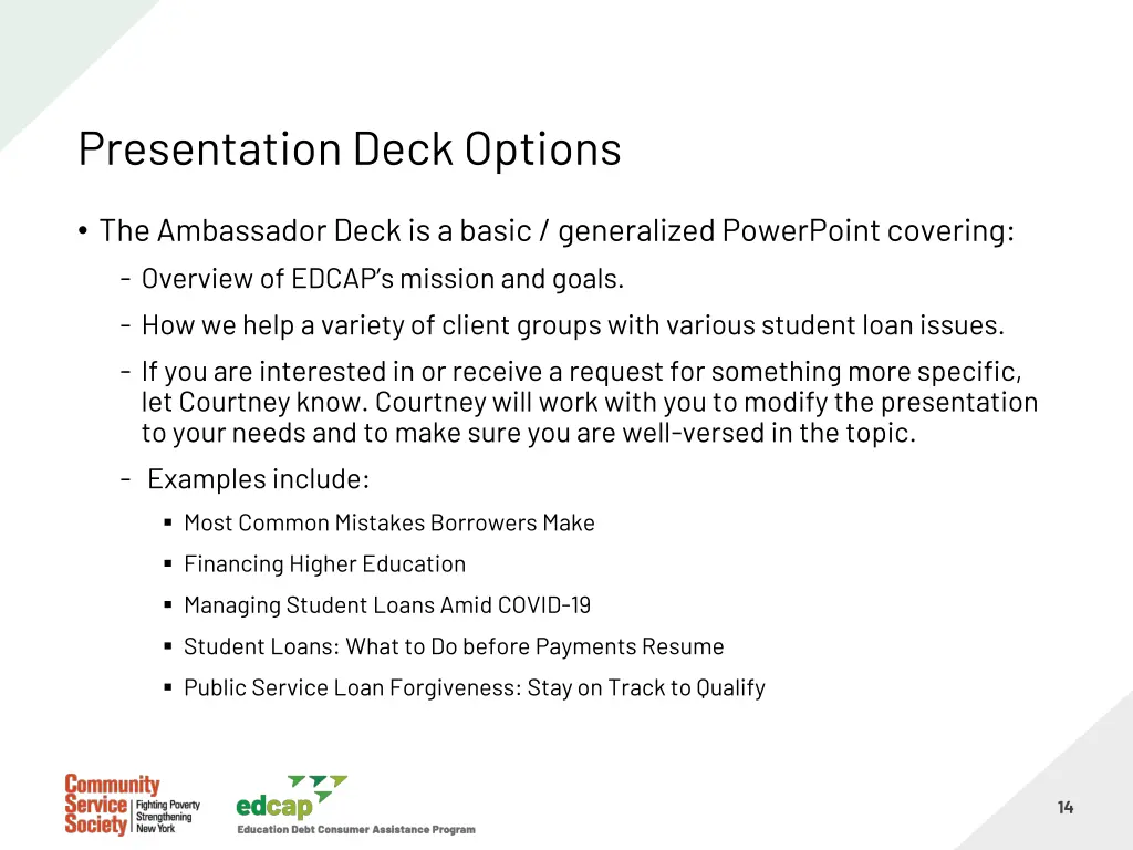 presentation deck options