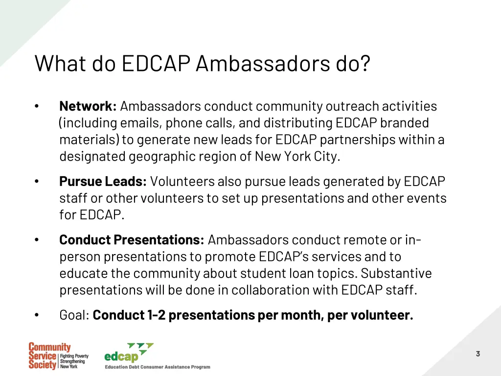 what do edcap ambassadors do