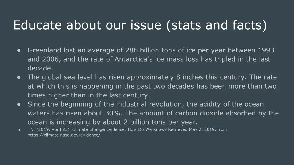 educate about our issue stats and facts