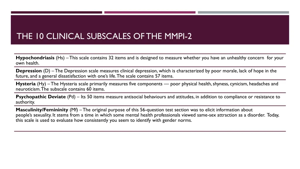 the 10 clinical subscales of the mmpi 2