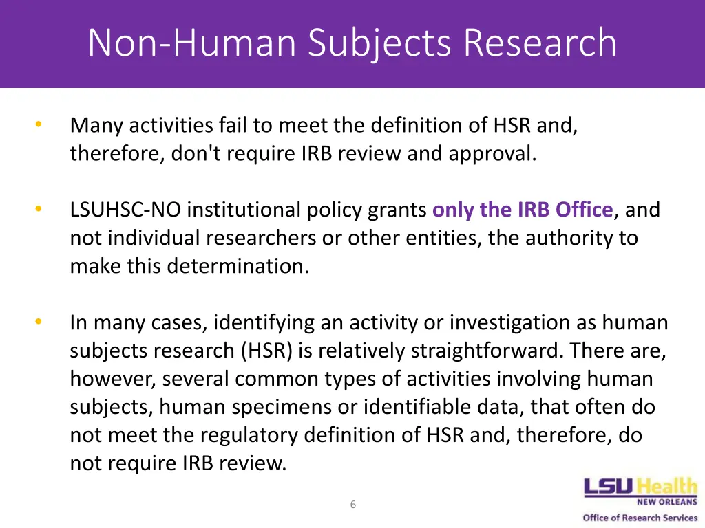 non human subjects research