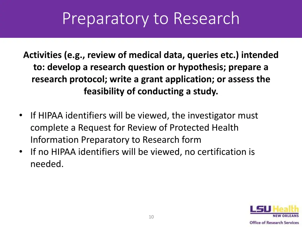 preparatory to research