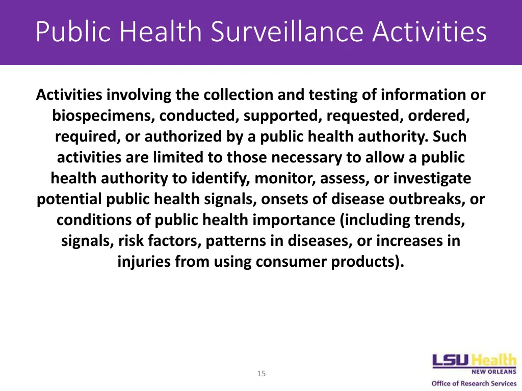 public health surveillance activities