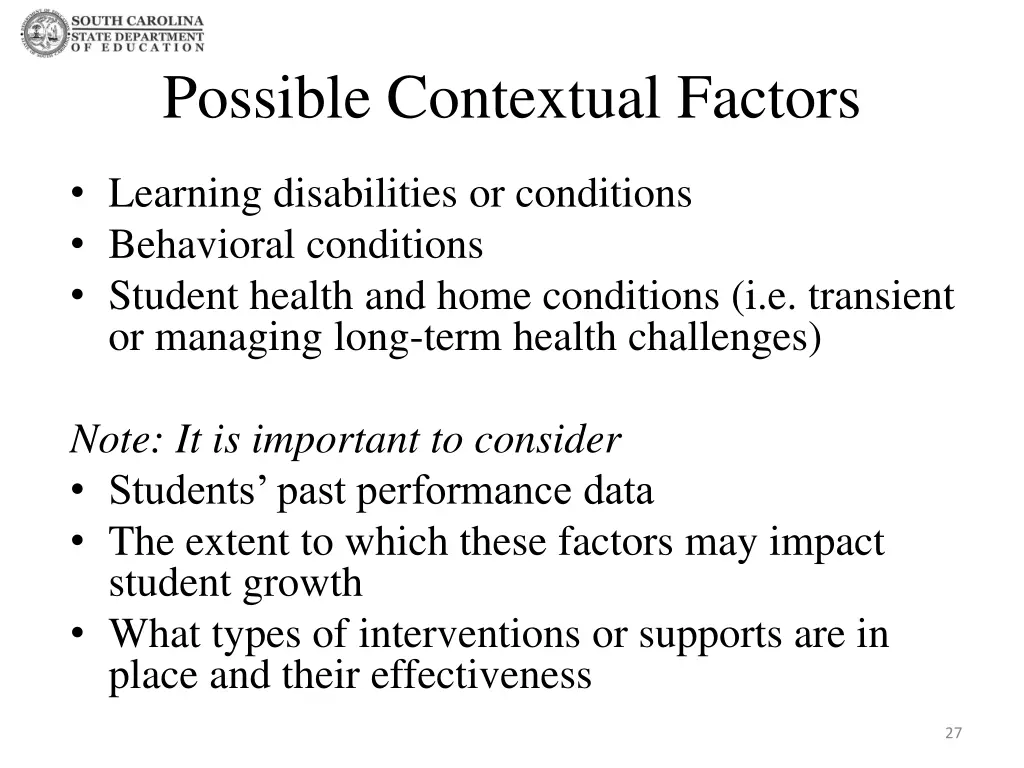 possible contextual factors