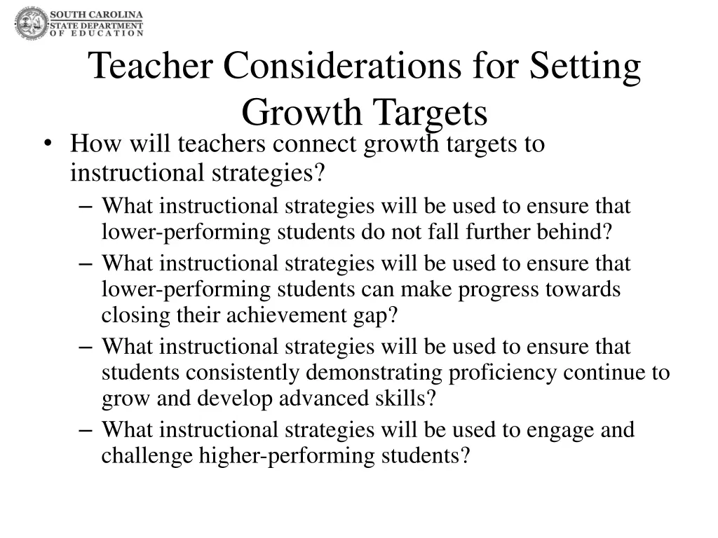 teacher considerations for setting growth targets