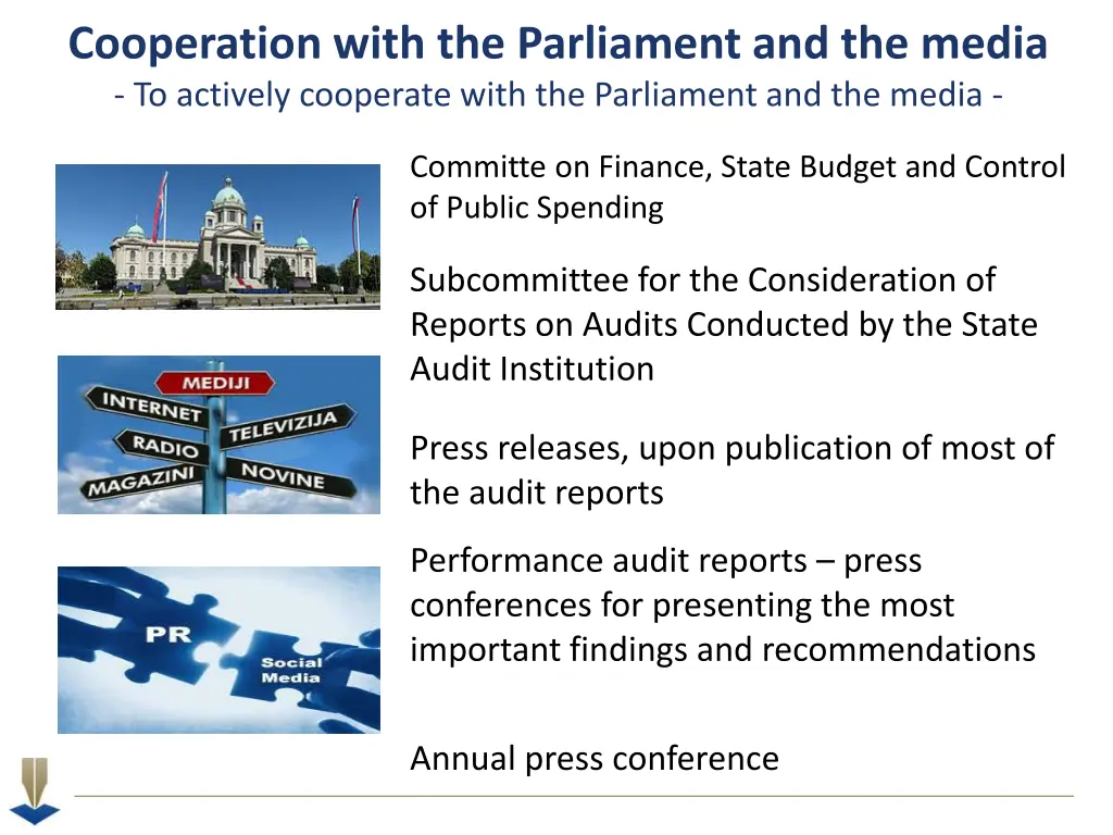 cooperation with the parliament and the media 1