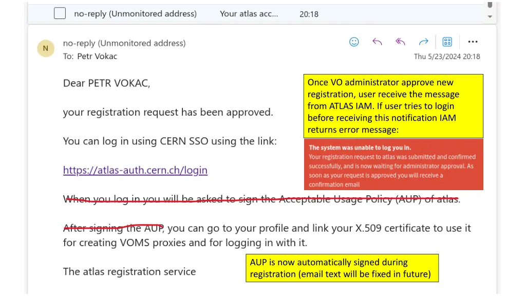 once vo administrator approve new registration
