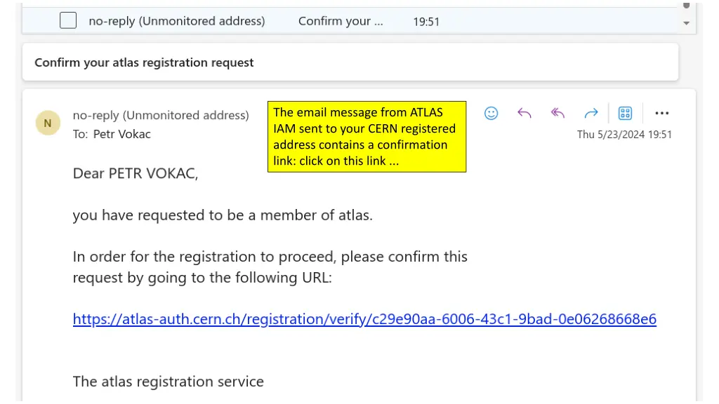 the email message from atlas iam sent to your