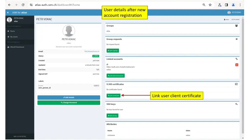 user details after new account registration