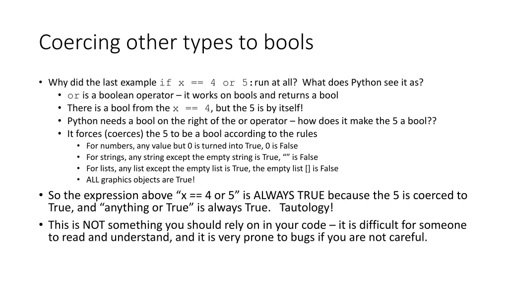 coercing other types to bools