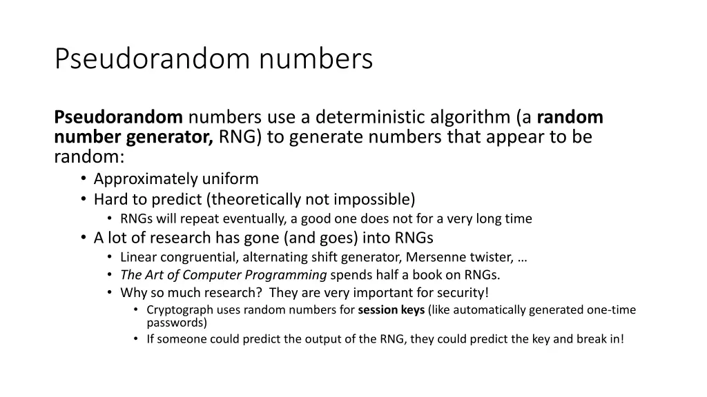 pseudorandom numbers