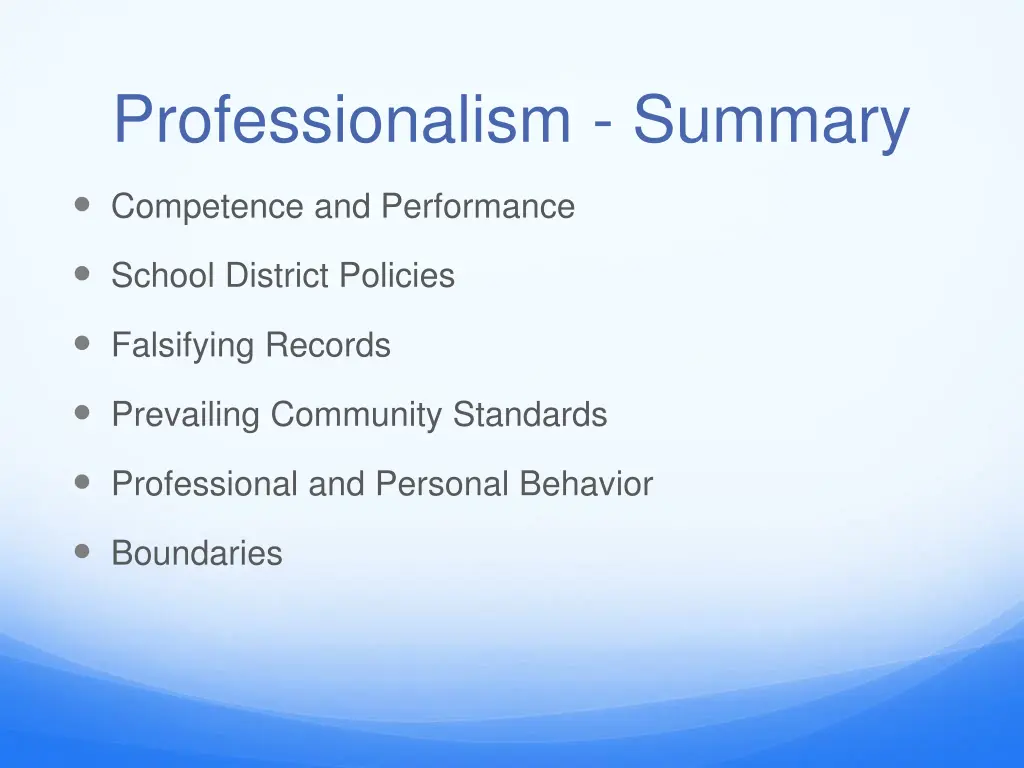 professionalism summary