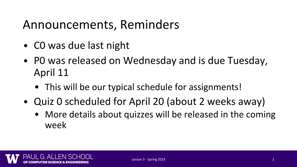 announcements reminders