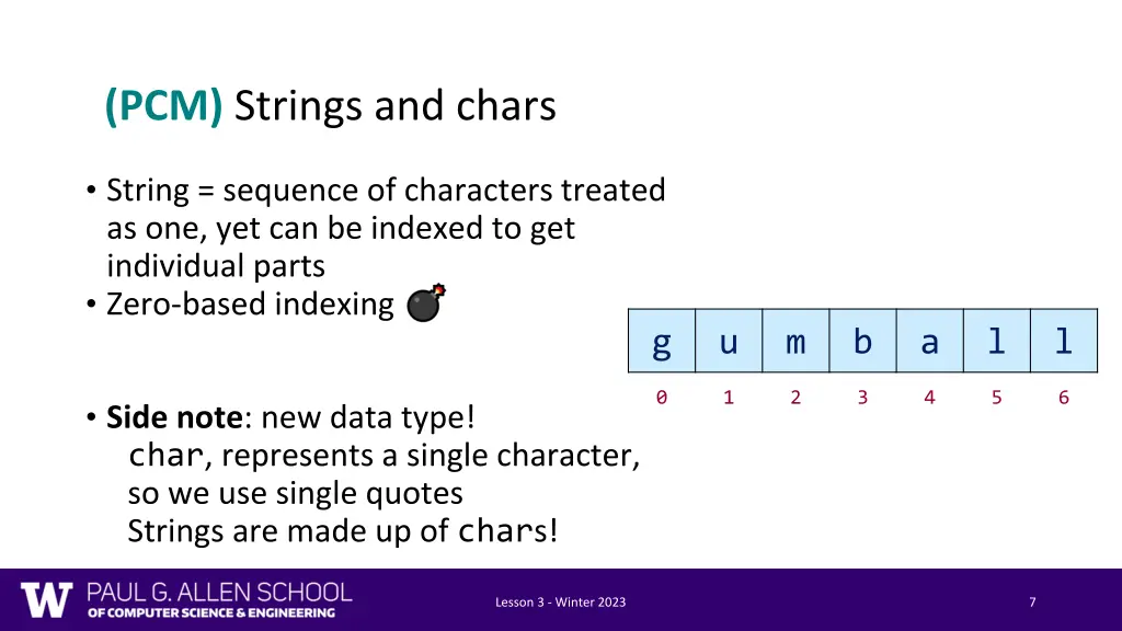 pcm strings and chars