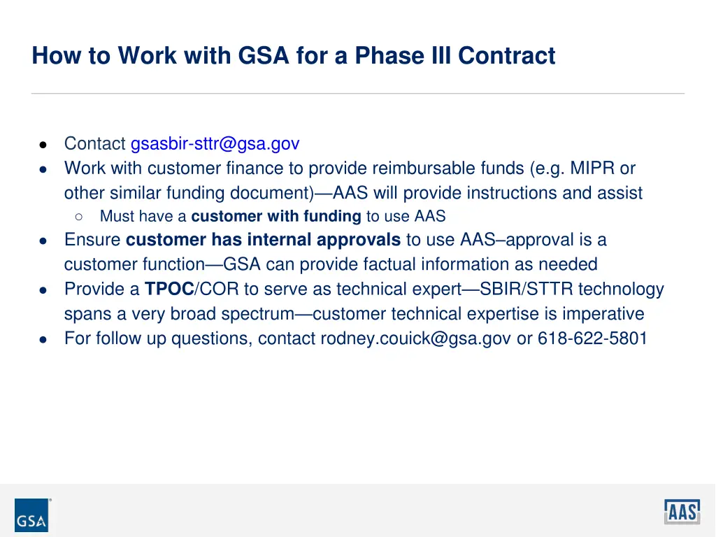 how to work with gsa for a phase iii contract