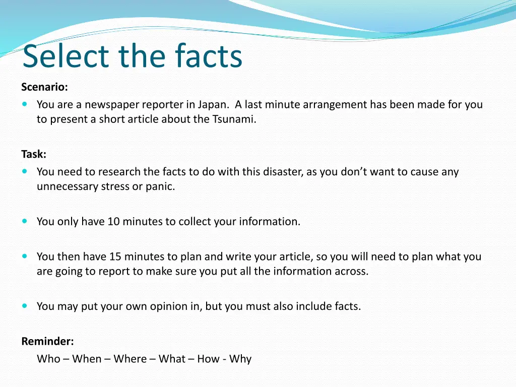 select the facts scenario you are a newspaper