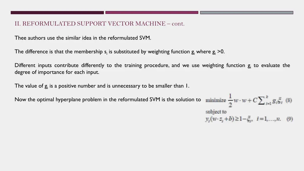 ii reformulated support vector machine cont 1