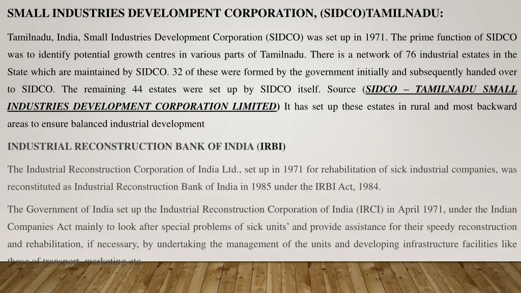small industries develompent corporation sidco