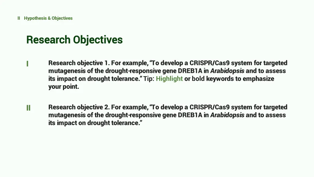 ii hypothesis objectives 2