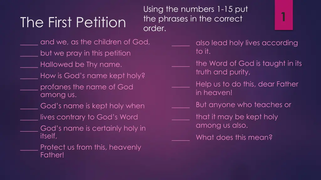 using the numbers 1 15 put the phrases
