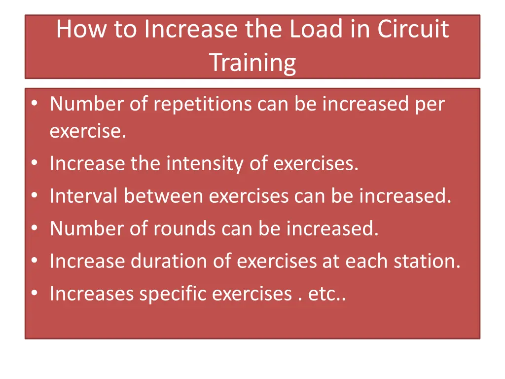 how to increase the load in circuit training