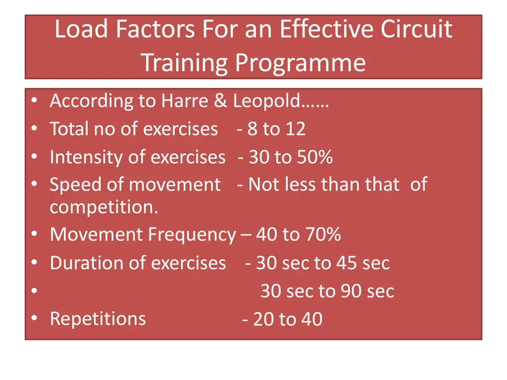 load factors for an effective circuit training