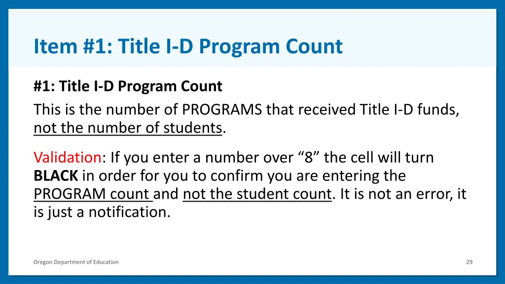 item 1 title i d program count