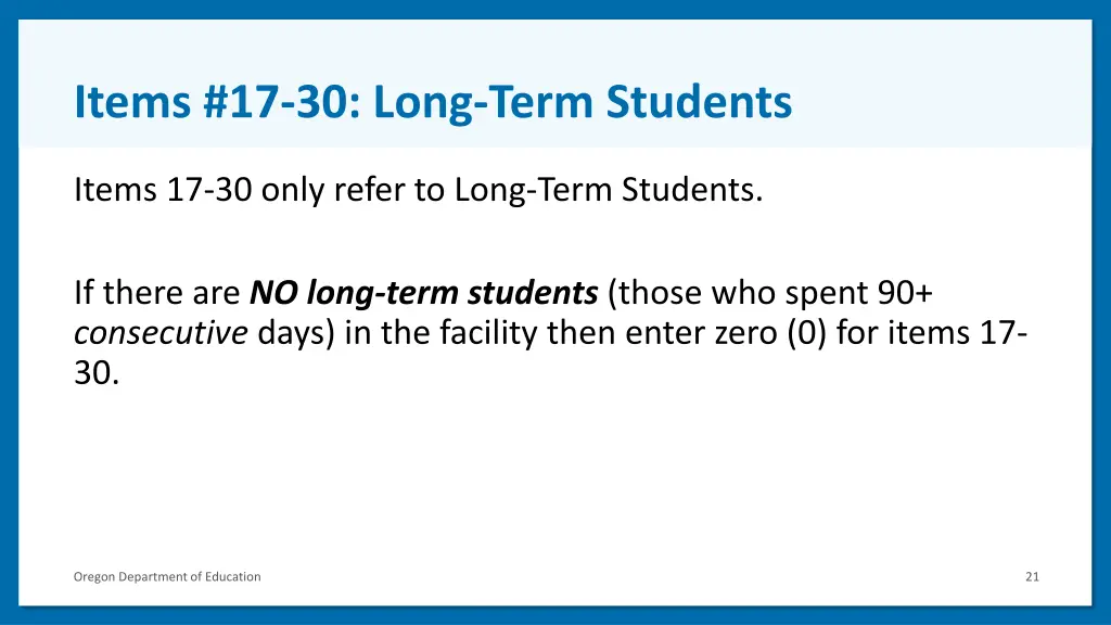 items 17 30 long term students