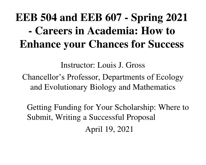 eeb 504 and eeb 607 spring 2021 careers