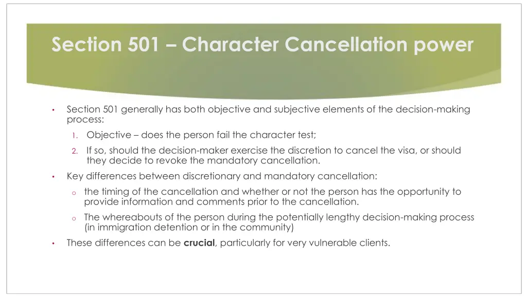 section 501 character cancellation power 1