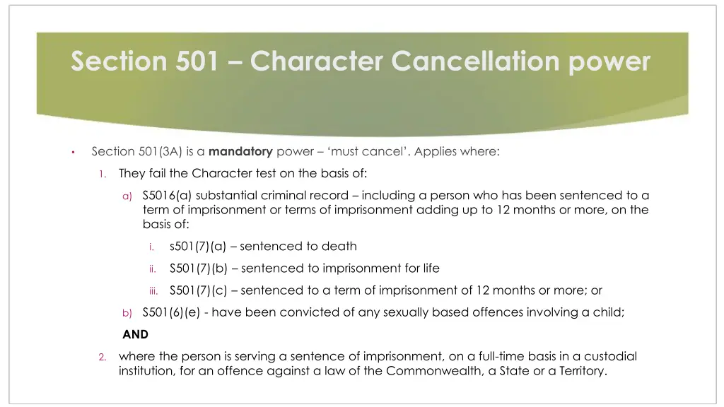section 501 character cancellation power